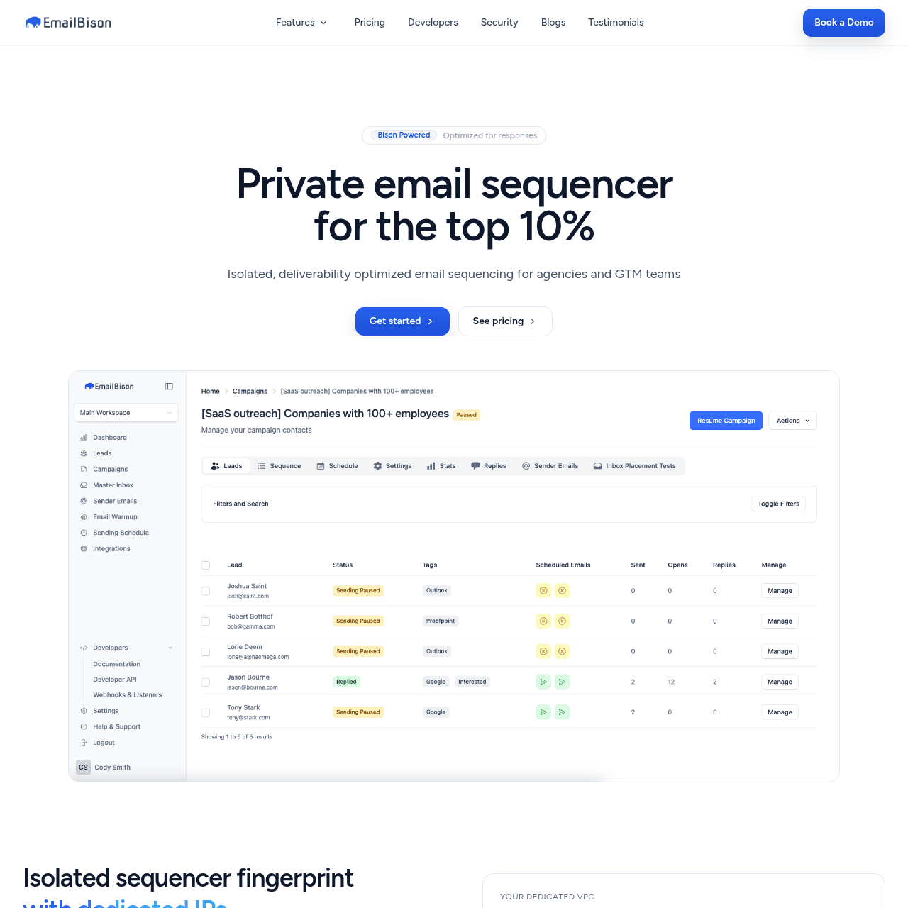 EmailBison homepage