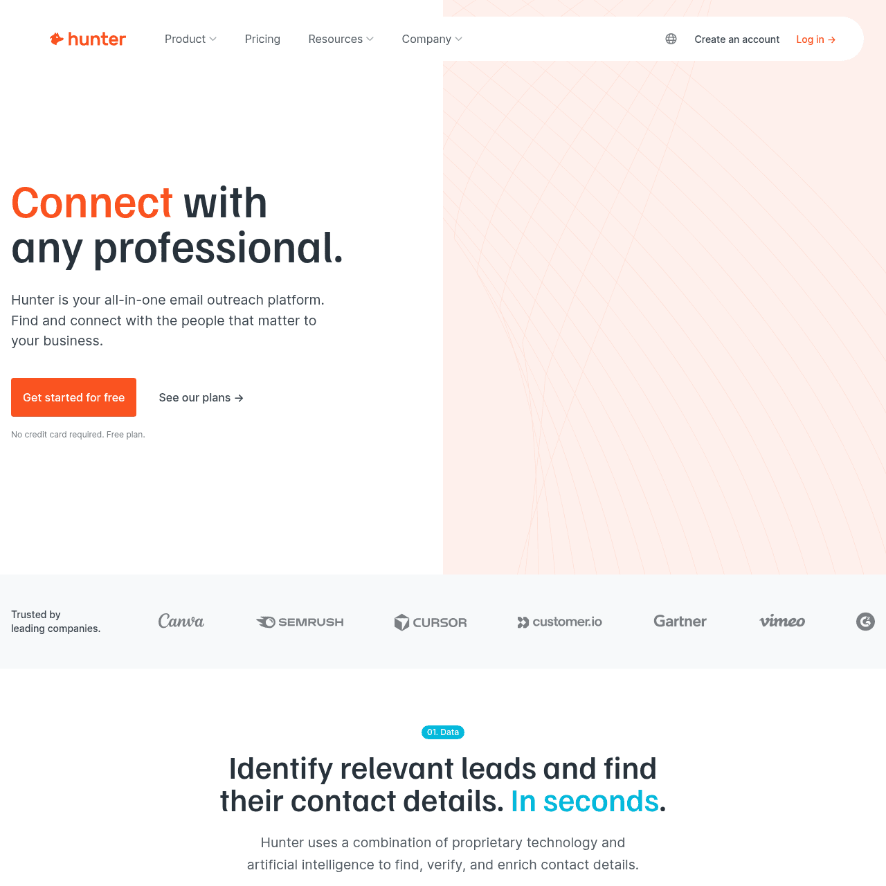 Hunter.io homepage